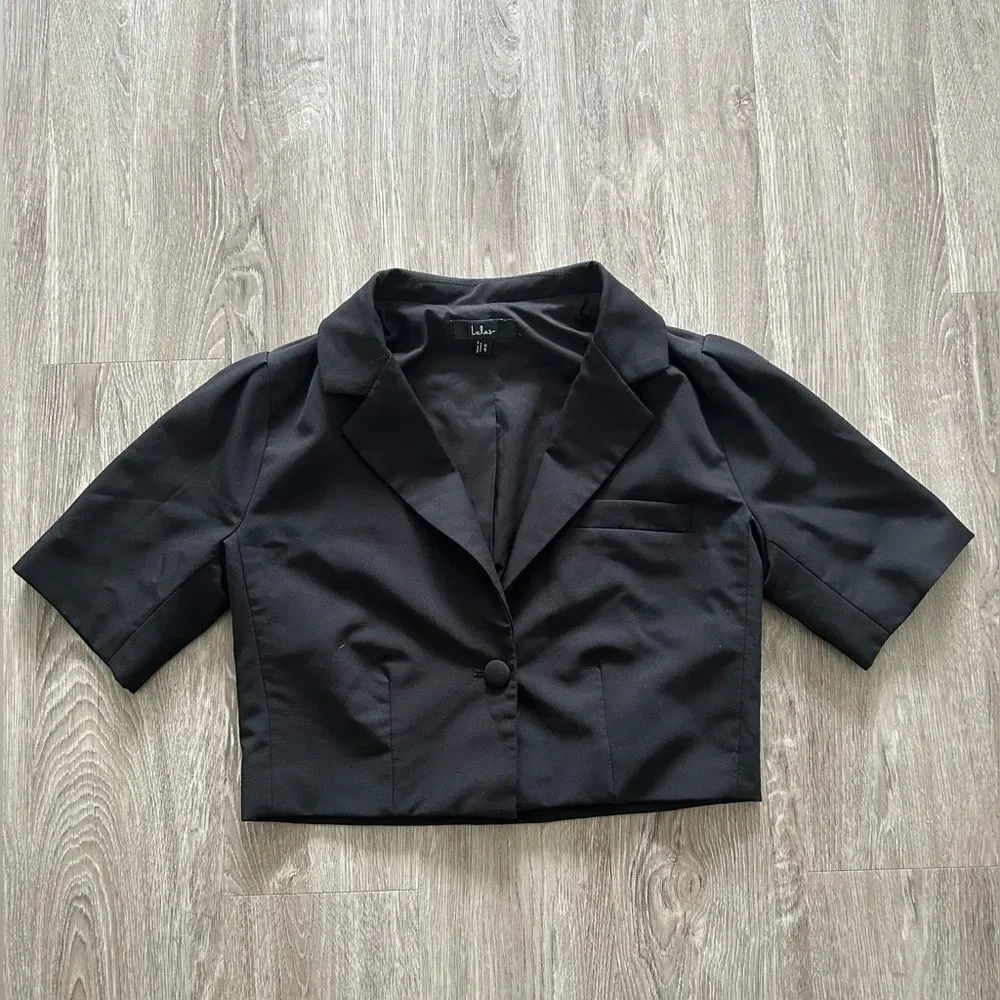 Lulus Posh Company Black Cropped Short Sleeve Blazer - Size XS